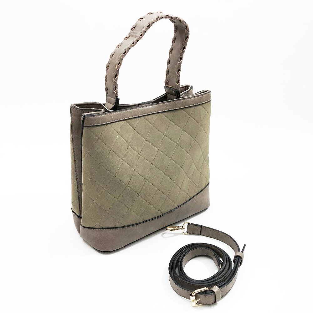 Jen & Co Satchel Maude 11.5x10x5.5 inches Grey/Green & Taupe Handbag Purse - Picture 2 of 7